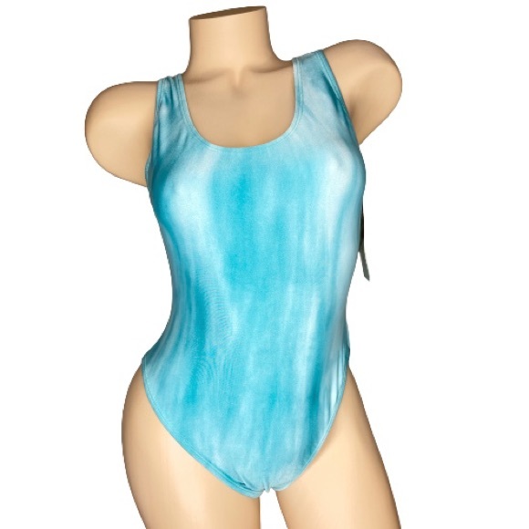 Vintage Tops - NOS Softouch Bodywear Blue Pool Water Print Leotard